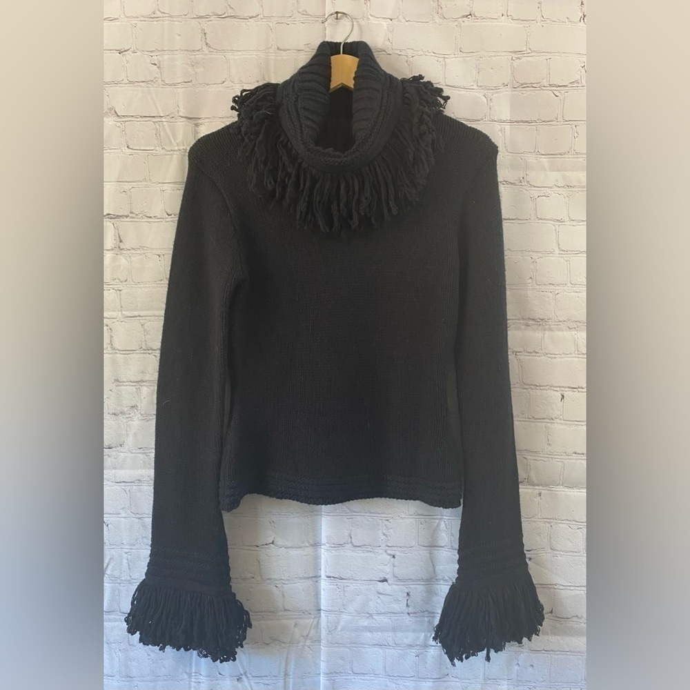 Chesley Womens Size Medium Black Thick Knit Cowl Neck Tasseled Sweater**READ**